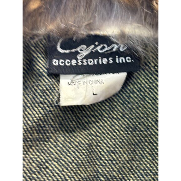 Vintage Cejon Vest Women's Large blue Denim Vest With Rabbit Fur Trim & Collar - Picture 3 of 11